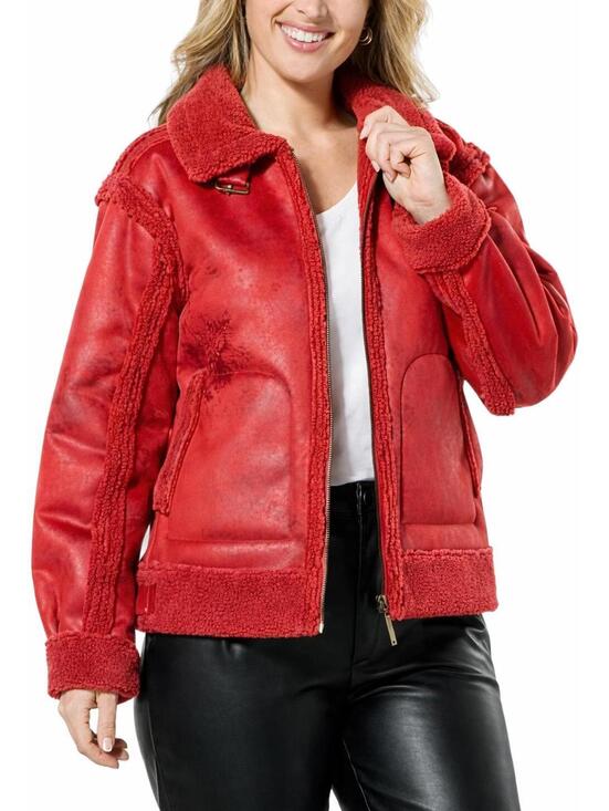G by Giuliana Jackets & Blazers - NWT G by Giuliana Faux Suede Shearling Zip Front Coat Red Size Small